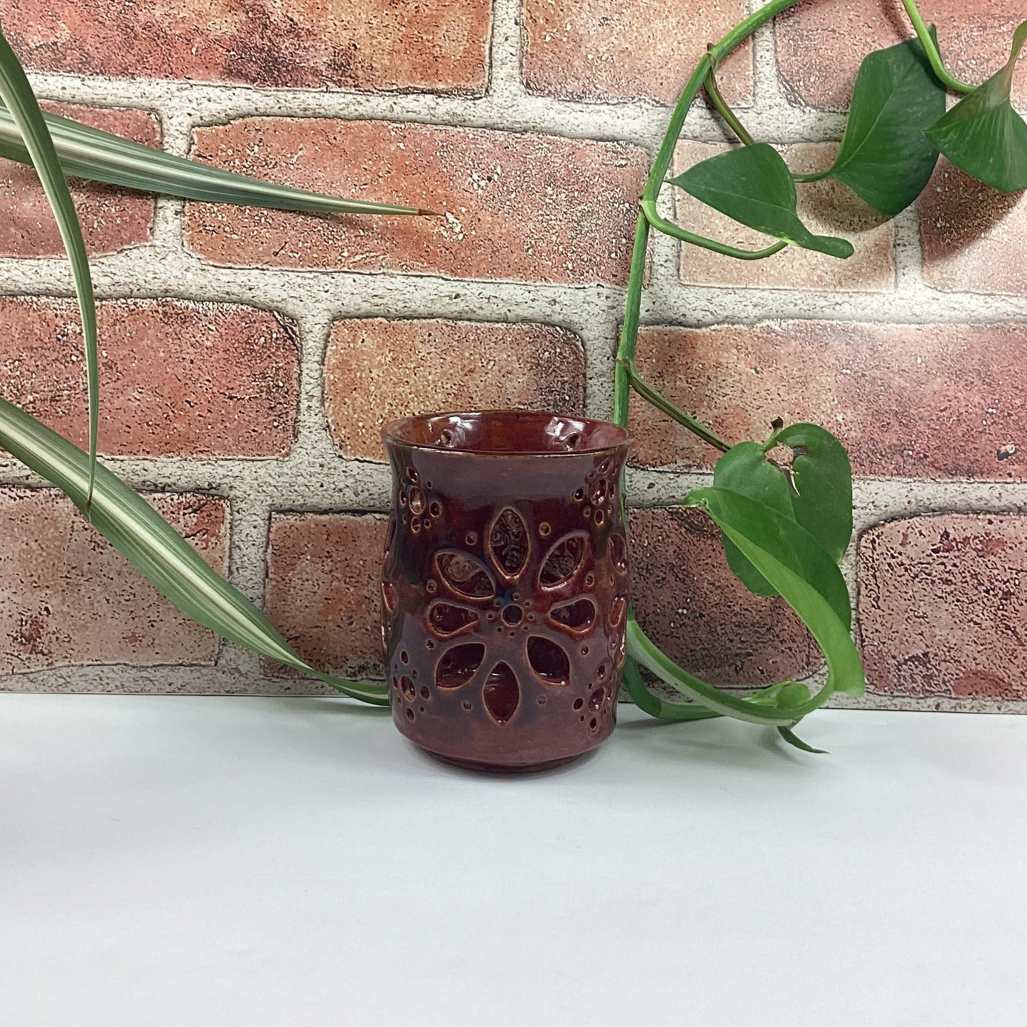 Small Maroon Candle Lantern