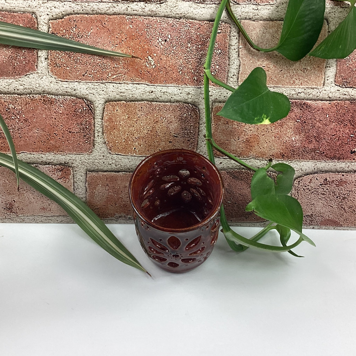 Small Maroon Candle Lantern